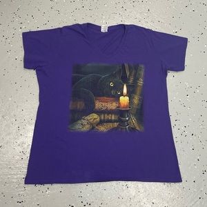Vintage Y2k Cat Sleeping Graphic Shirt Women’s Size XXL Purple